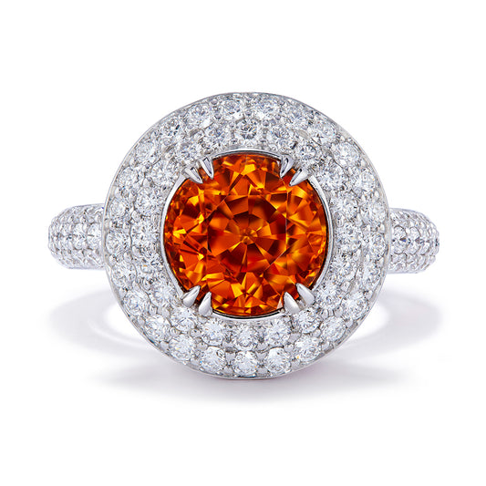 Neon Fanta Namibian Garnet Ring with D Flawless Diamonds set in 18K White Gold