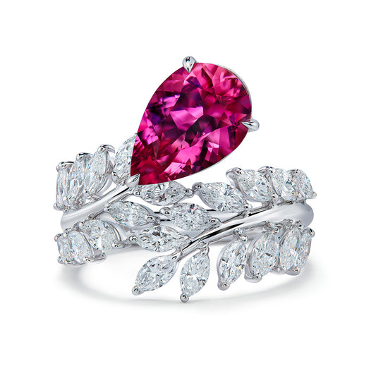 Neon Rubellite Tourmaline Ring with D Flawless Diamonds set in 18K White Gold