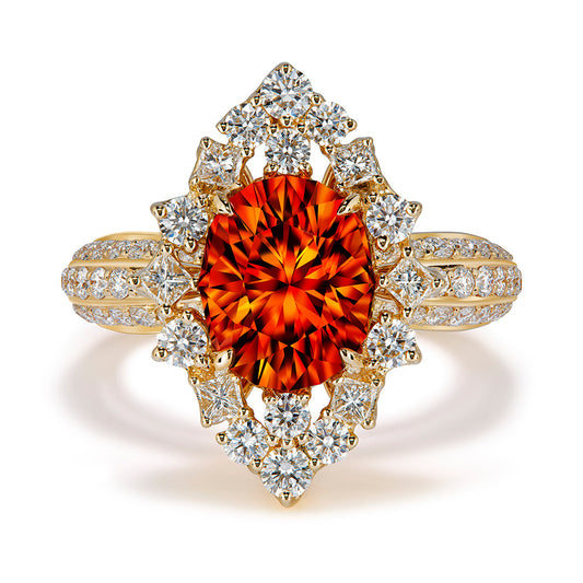 Neon Mandarin Garnet Ring with D Flawless Diamonds set in 18K Yellow Gold