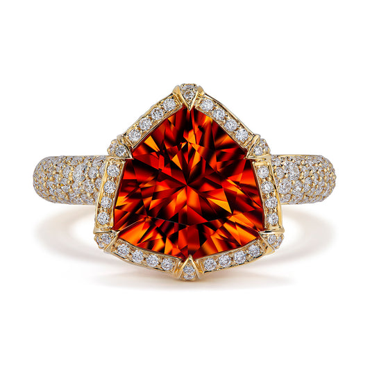 Mandarin Garnet Ring with D Flawless Diamonds set in 18K Yellow Gold