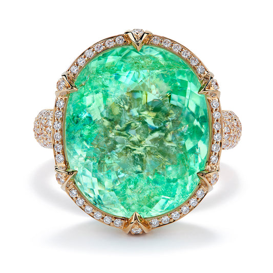 Rainbow Paraiba Tourmaline Ring with D Flawless Diamonds set in 18K Yellow Gold