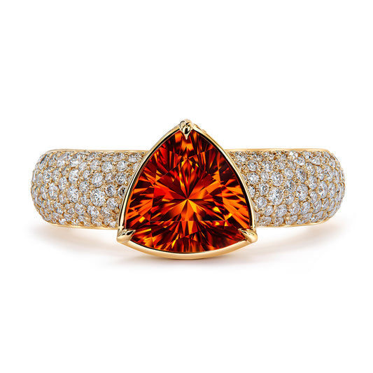 Mandarin Garnet Ring with D Flawless Diamonds set in 18K Yellow Gold