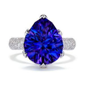 Vivid Blue Tanzanite Ring with D Flawless Diamonds set in 18K White Gold