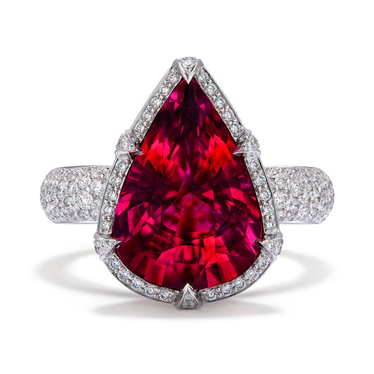 Rubellite Tourmaline Ring with D Flawless Diamonds set in 18K White Gold