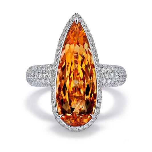 Brazilian Imperial Topaz Ring with D Flawless Diamonds set in 18K White Gold