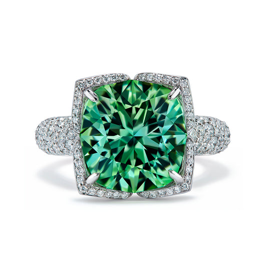 Neon Titanium Tourmaline Ring with D Flawless Diamonds set in 18K White Gold