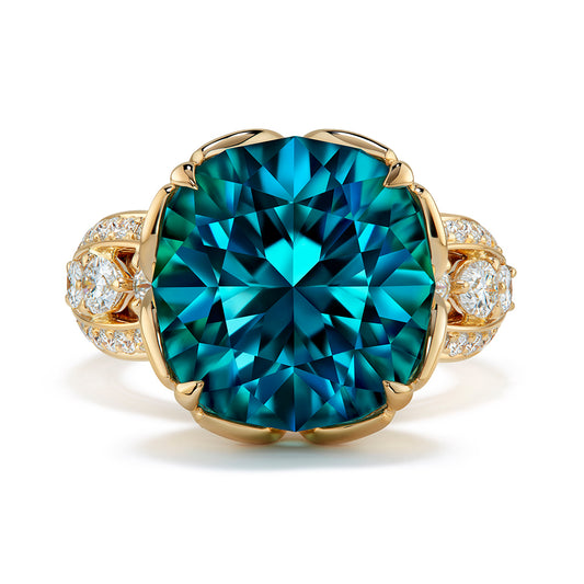 Neon Blue Apatite Ring with D Flawless Diamonds set in 18K Yellow Gold