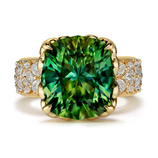 Neon Titanium Tourmaline Ring with D Flawless Diamonds set in 18K Yellow Gold