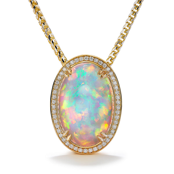 Opal Necklace with D Flawless Diamonds set in 18K Yellow Gold