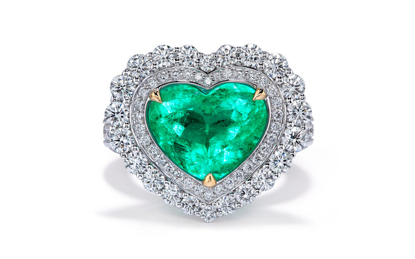 Vivid Green Muzo Colombian Emerald Ring with D Flawless Diamonds set in 18K White Gold