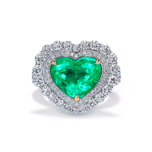 Vivid Green Muzo Colombian Emerald Ring with D Flawless Diamonds set in 18K White Gold