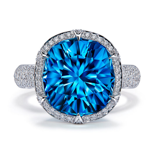 Brazilian Santa Maria Aquamarine Ring with D Flawless Diamonds set in 18K White Gold