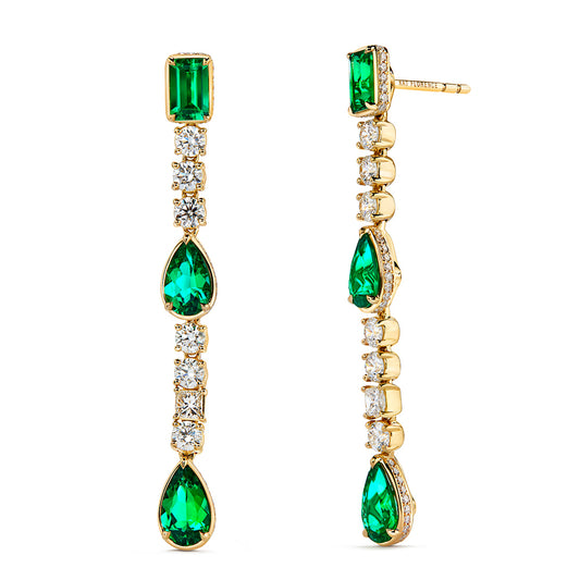 Old World Muzo Colombian Emerald Earrings with D Flawless Diamonds set in 18K Yellow Gold