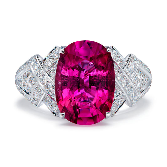 Brazilian Rubellite Tourmaline Ring with D Flawless Diamonds set in 18K White Gold
