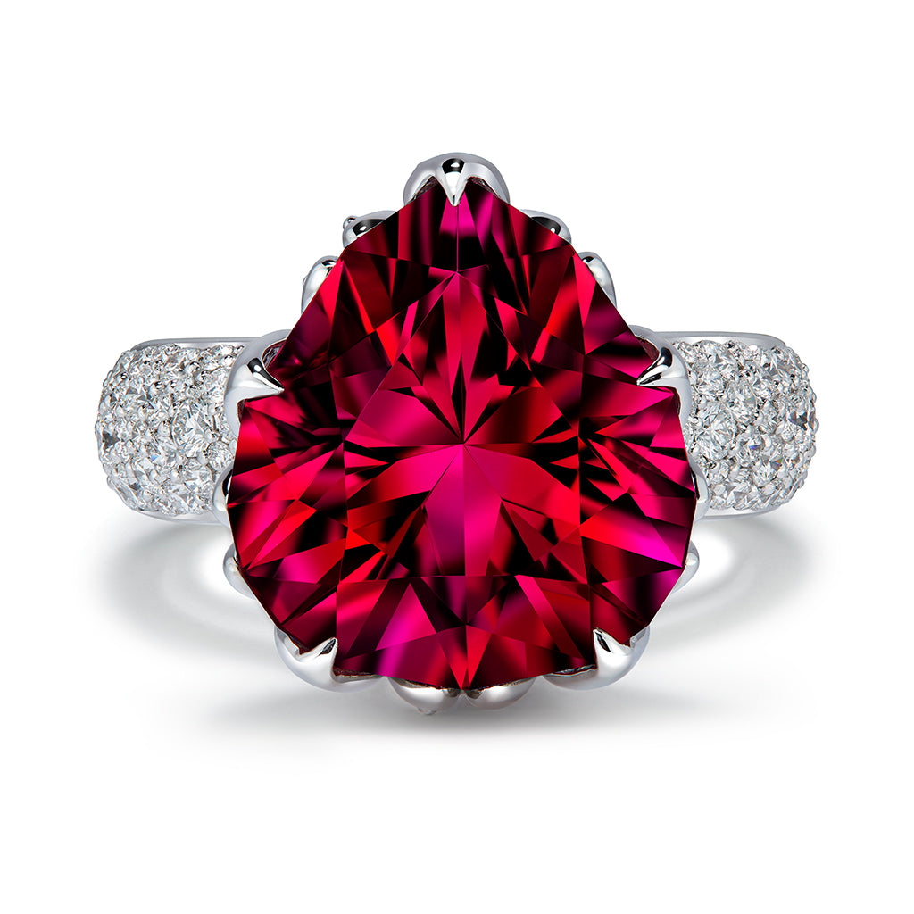 Ibadan Nigerian Rubellite Ring with D Flawless Diamonds set in 18K Whi ...