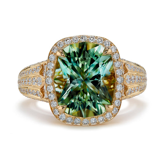 Neon Titanium Tourmaline Ring with D Flawless Diamonds set in 18K Yellow Gold