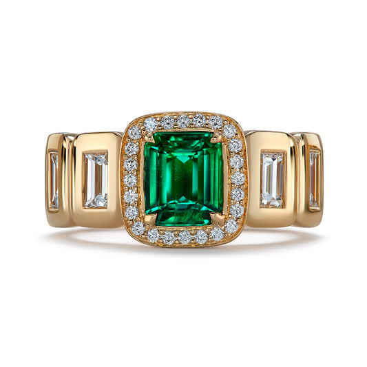 Russian Emerald Ring with D Flawless Diamonds set in 18K Yellow Gold