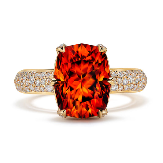Tanzanian Orange Zircon Ring with D Flawless Diamonds set in 18K Yellow Gold