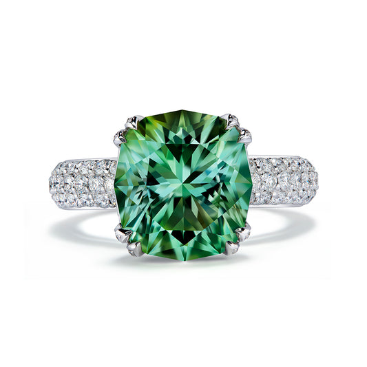 Neon Titanium Tourmaline Ring with D Flawless Diamonds set in 18K White Gold