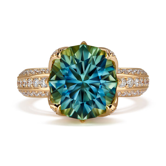Neon Titanium Tourmaline Ring with D Flawless Diamonds set in 18K Yellow Gold