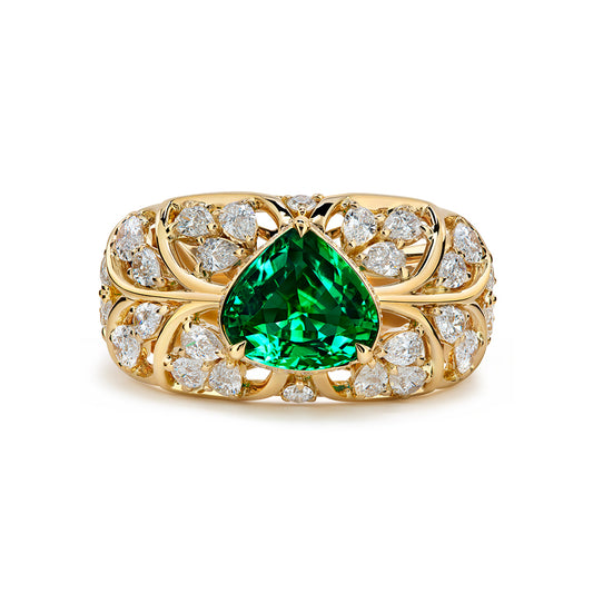 Russian Emerald Ring with D Flawless Diamonds set in 18K Yellow Gold