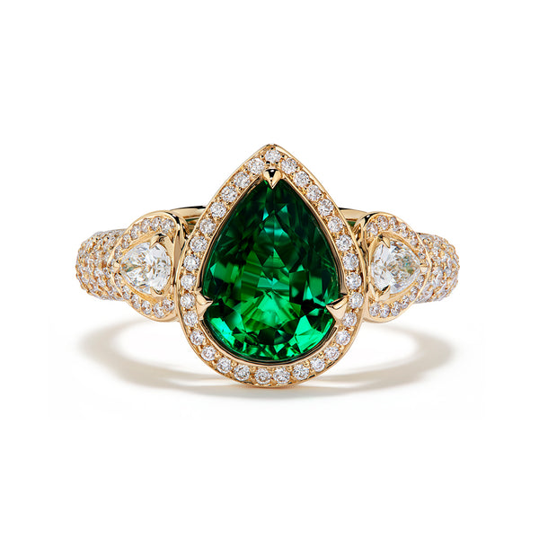 Russian Emerald Ring with D Flawless Diamonds set in 18K Yellow Gold