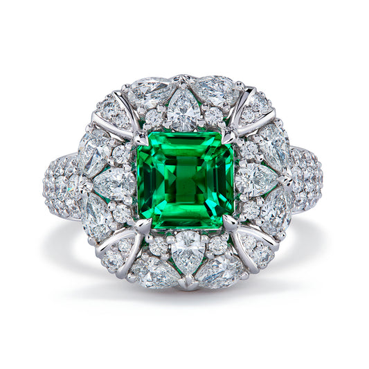Russian Emerald Ring with D Flawless Diamonds set in 18K White Gold