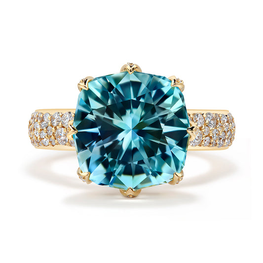 Neon Titanium Tourmaline Ring with D Flawless Diamonds set in 18K Yellow Gold