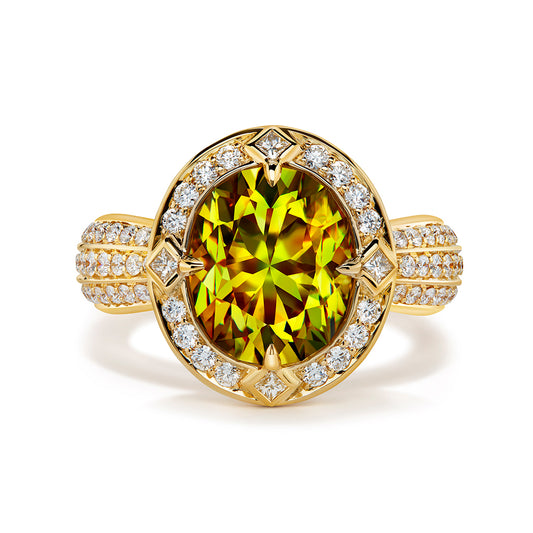 Brazilian Sphene Ring with D Flawless Diamonds set in 18K Yellow Gold