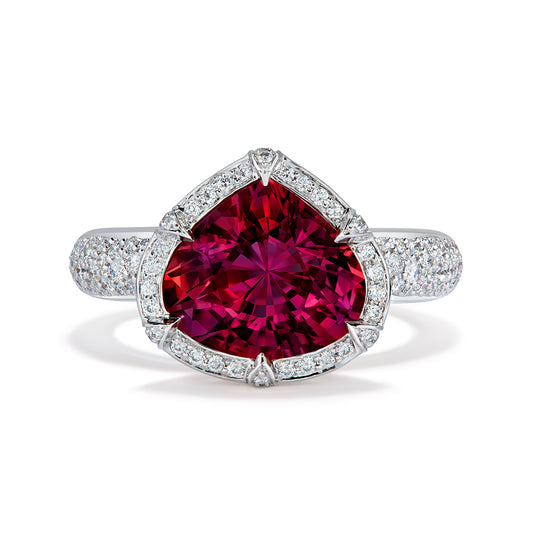 Malaya Garnet Ring with D Flawless Diamonds set in 18K White Gold