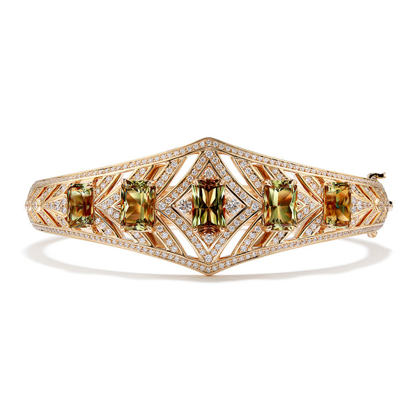 Zultanite Bangle with D Flawless Diamonds set in 18K Yellow Gold