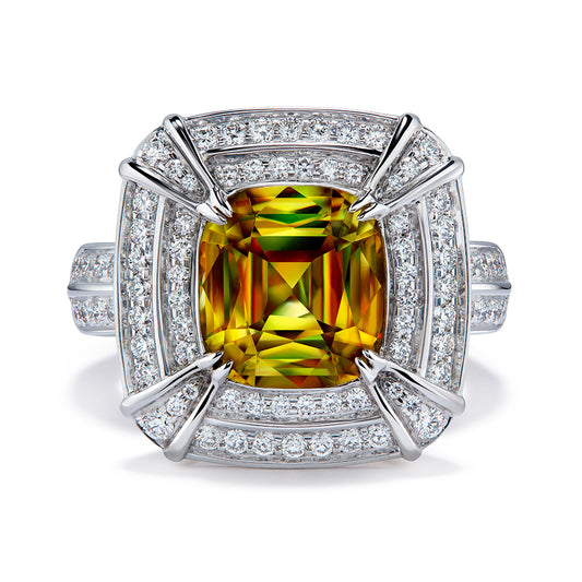 Sphene Ring with D Flawless Diamonds set in 18K White Gold