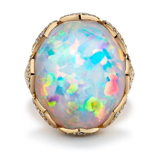 Opal Ring with D Flawless Diamonds set in 18K Yellow Gold