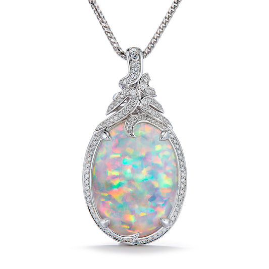 Opal Necklace with D Flawless Diamonds set in 18K White Gold