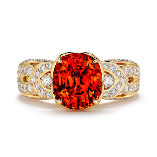 Mandarin Garnet Ring with D Flawless Diamonds set in 18K Yellow Gold