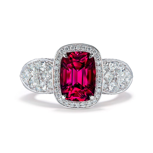 Magenta Garnet Ring with D Flawless Diamonds set in 18K White Gold
