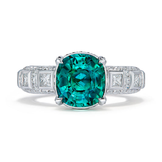 Neon Blue Tourmaline Ring with D Flawless Diamonds set in 18K White Gold