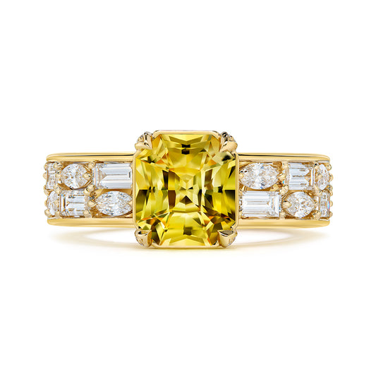 Unheated Ceylon Canary Yellow Sapphire Ring with D Flawless Diamonds set in 18K Yellow Gold