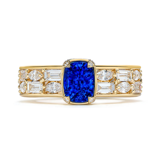 Unheated Ceylon Vivid Cornflower Blue Sapphire Ring with D Flawless Diamonds set in 18K Yellow Gold