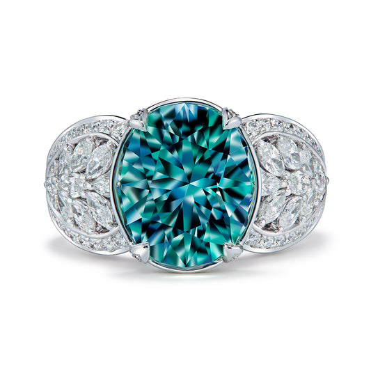 Neon Titanium Tourmaline Ring with D Flawless Diamonds set in 18K White Gold