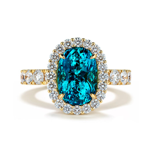 Neon Blue Tourmaline Ring with D Flawless Diamonds set in 18K Yellow Gold