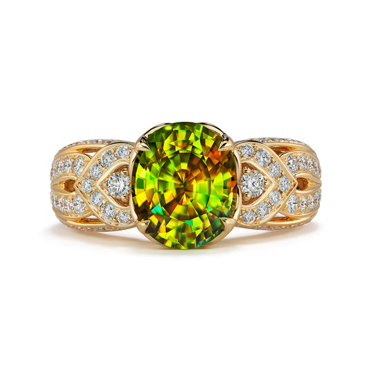 Sphene Ring with D Flawless Diamonds set in 18K Yellow Gold