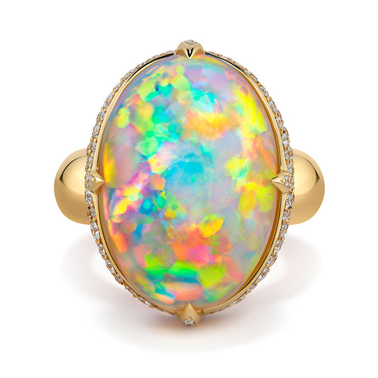 Opal Ring with D Flawless Diamonds set in 18K Yellow Gold