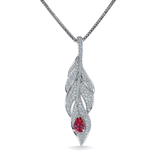 Unheated Padparadscha Sapphire Necklace with D Flawless Diamonds set in 18K White Gold