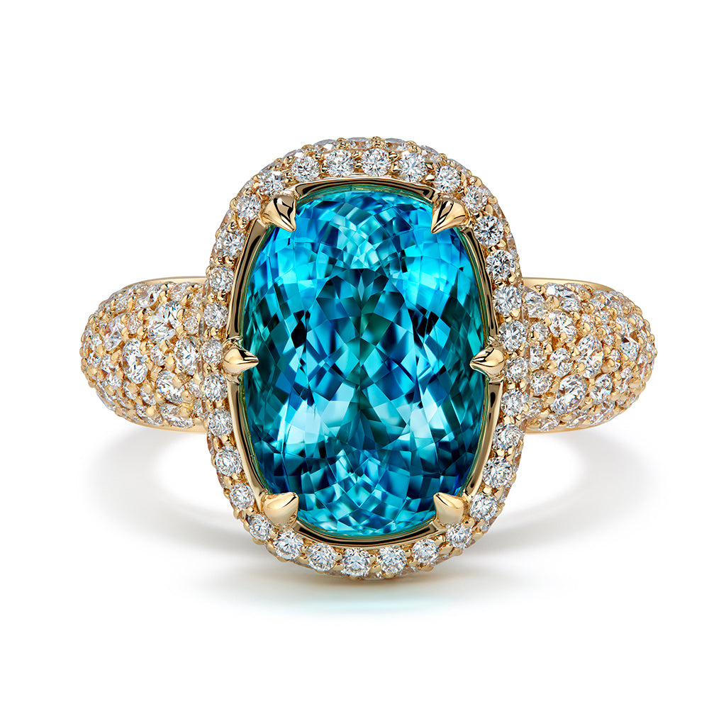 Neon Electric Unheated Paraiba Tourmaline Ring with D Flawless Diamonds set in 18K Yellow Gold