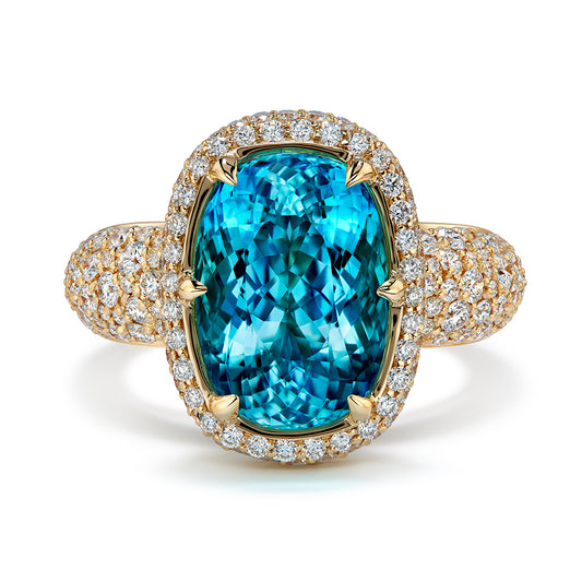 Neon Electric Unheated Paraiba Tourmaline Ring with D Flawless Diamonds set in 18K Yellow Gold