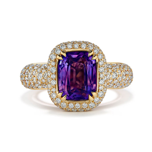 Unheated Kashmir Sapphire Ring with D Flawless Diamonds set in 18K Yellow Gold