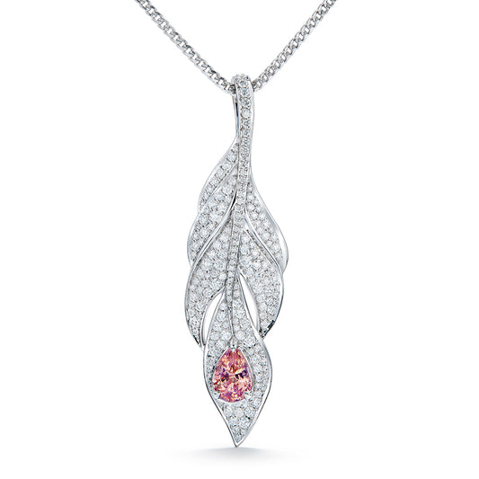 Unheated Sunrise Padparadscha Sapphire Necklace with D Flawless Diamonds set in 18K White Gold