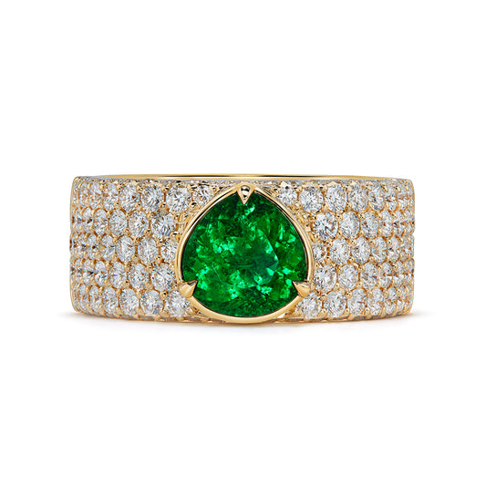Neon Tsavorite Garnet Ring with D Flawless Diamonds set in 18K Yellow Gold