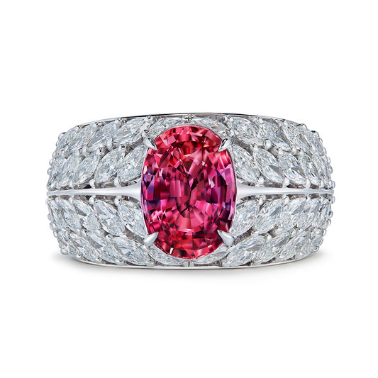 Unheated Ceylon Lotus Padparadscha Sapphire Ring with D Flawless Diamonds set in 18K White Gold